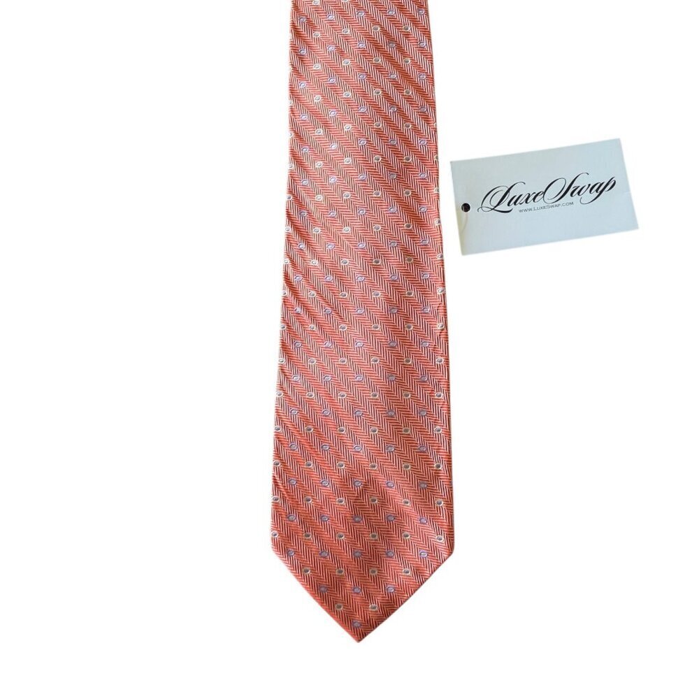 Kings Wharfe Vintage Silk Tie USA Made Coral Pink Herringbone Preppy Geometric - Picture 8 of 16